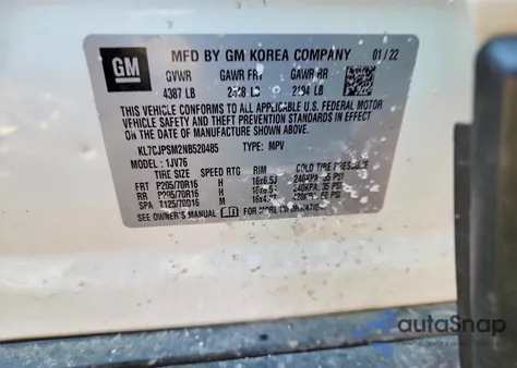 2022 Chevrolet Trax 1Lt z USA, uszkodzony, nr VIN KL7CJPSM2NB520485